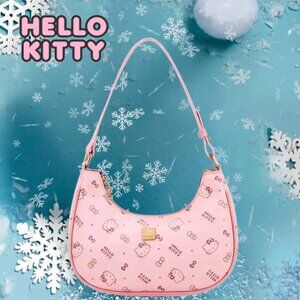 Sanrio Hello Kitty Pink Monogram Shoulder Bag Ladies Faux Leather Logo Purse New